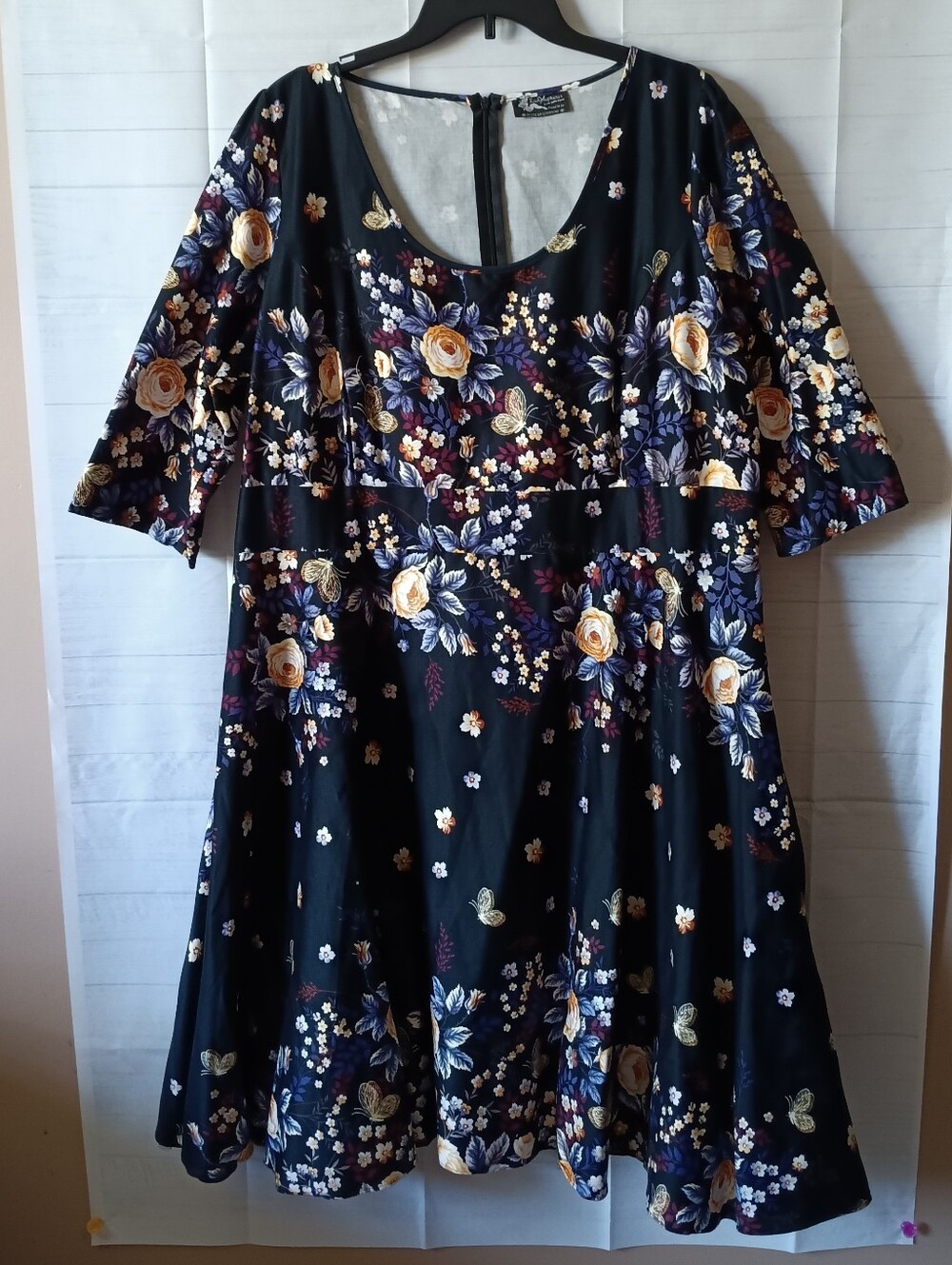 Lady Voluptuous London Size 22/24 Black Floral Fit & Flare Dress